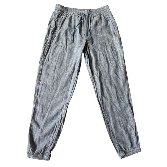 Athleta Retreat Linen Jogger Pants Chambray Blue Size 14 Tall - Picture 2 of 8